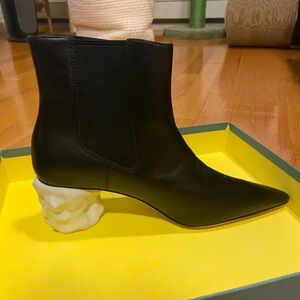 Camper Black Boots with Sculpted White Heel